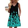 Women's Fashion Printed Summer Sleeveless V-neck Tank Top Pocket Casual Loose Dress