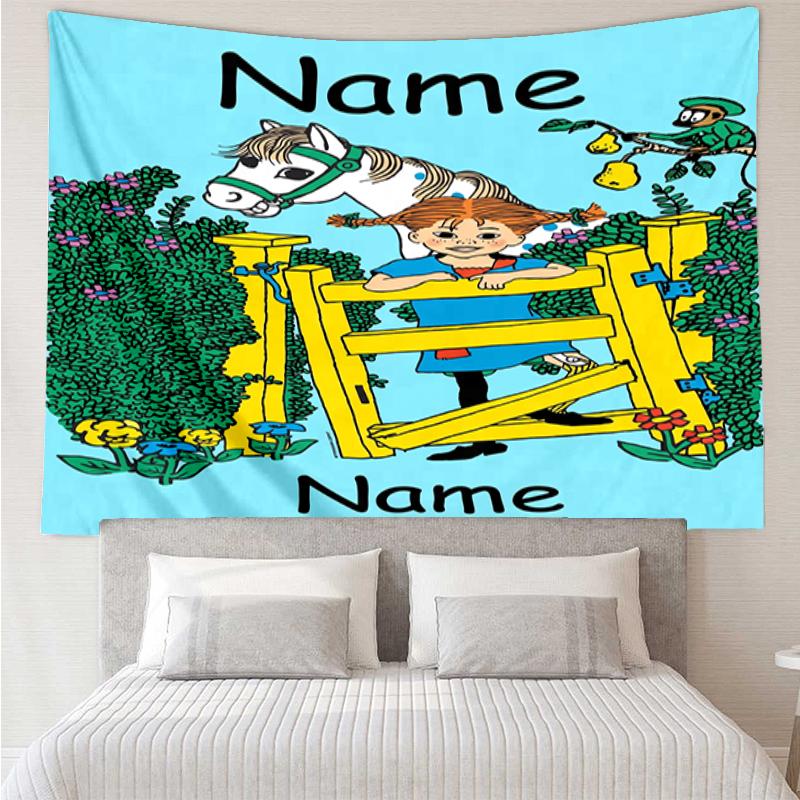 Custom Name Pippi Longstocking Print Tapestry, Backdrop, Easy Setup, Ideal for Bedroom, Office & Living Room, with Aesthetic Wall Hanging Decor.