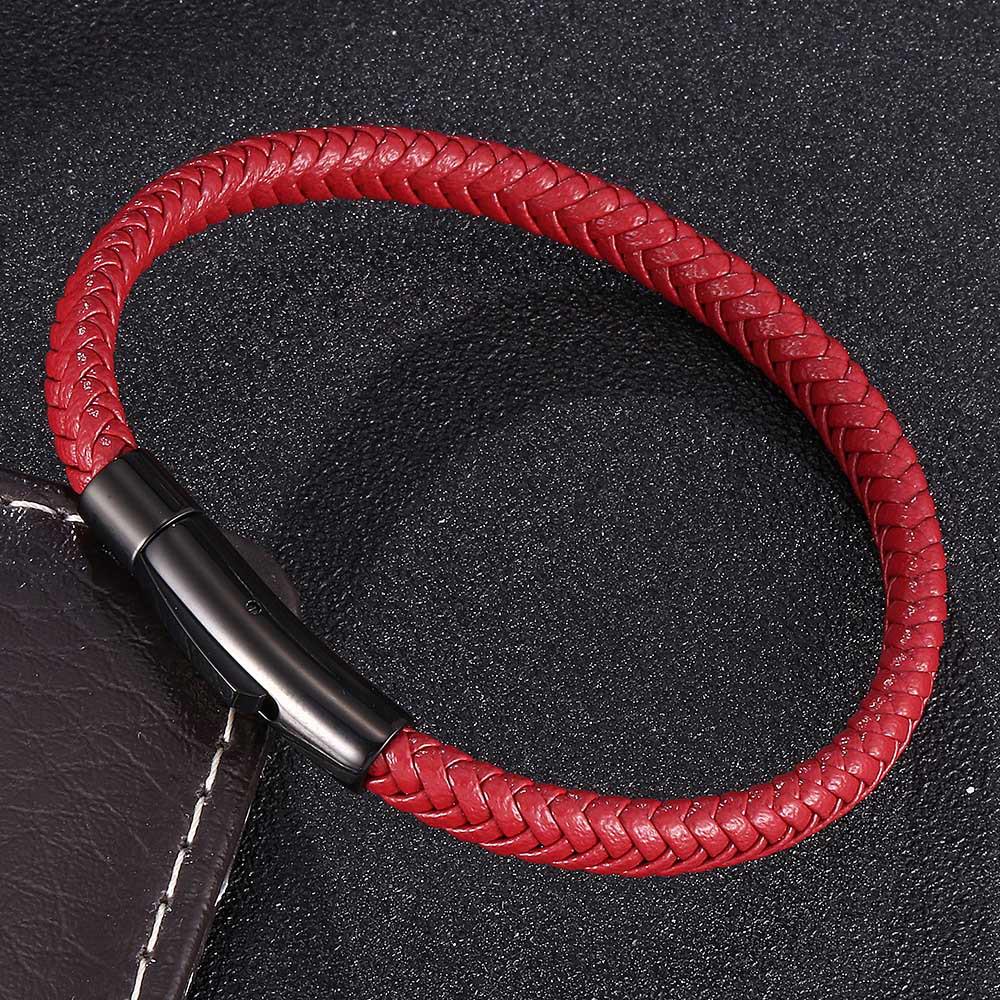 Trendy Leren Touw Armband voor Koppels in Koreaanse Stijl met Zwarte Roestvrijstalen Drukknop