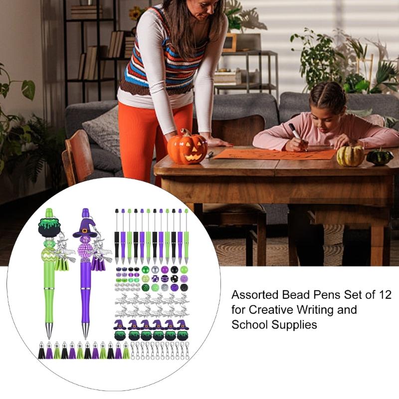 97Pcs Beadable Ballpoint Pen Set for Student Teacher Graduation Present, Halloween Party Supply, with Lobster Clasps