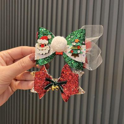 Pinzas para el pelo de dibujos animados de Navidad para niñas - Pasadores y accesorios festivos rojos