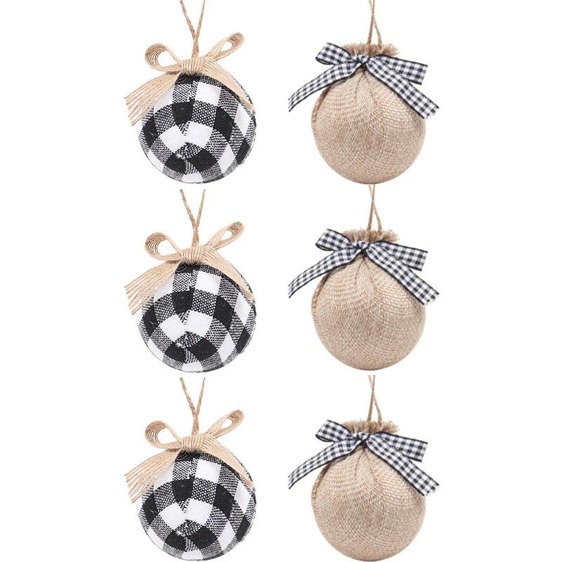 Cloth Bag Ball Black and White Red Check Ball Christmas Tree Hanging Christmas Foam Ball Decoration Foam Material