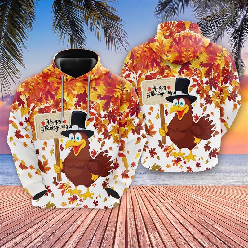 Harajuku 3D Print Happy Thanksgiving Day Hoodies Drawstring Turkey Pumpkin Graphic Hooded Sweatshirts Funny Mens Clothing Hoodie