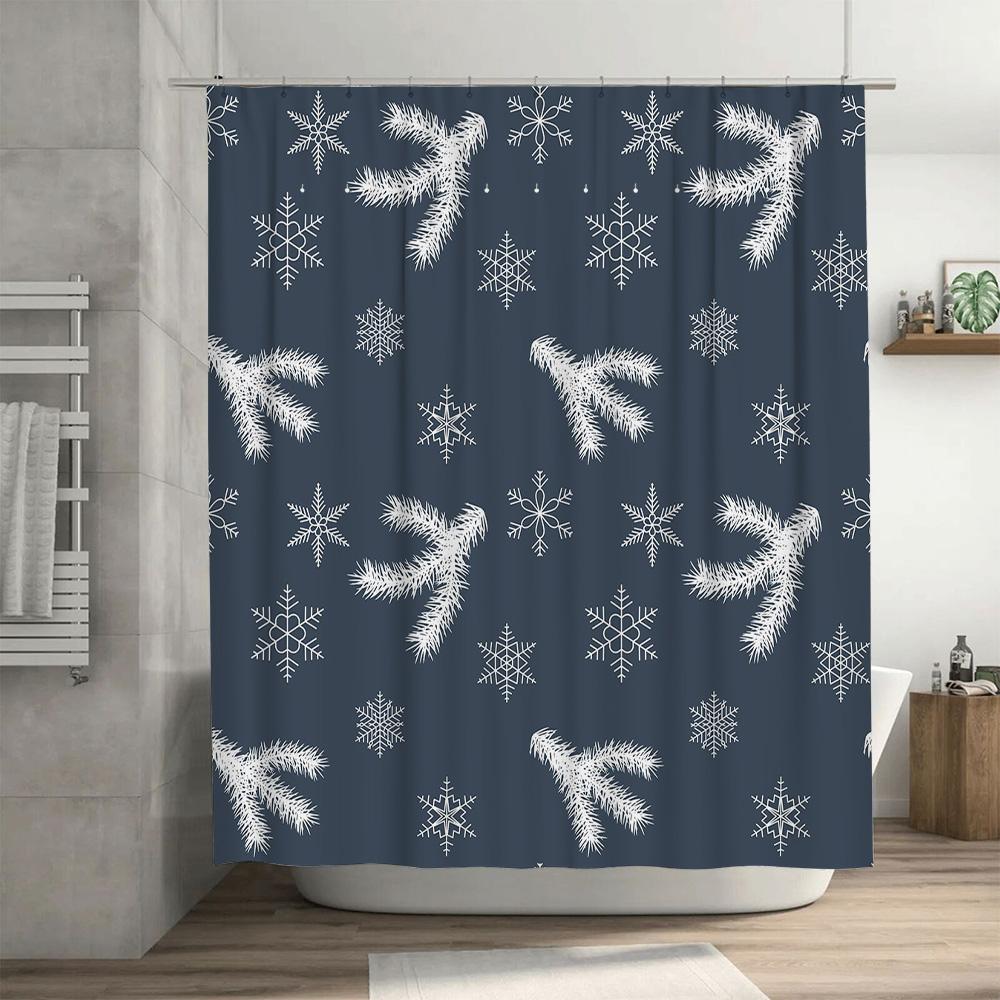 Snowflake Christmas Shower Curtain Waterproof Fabric 3D Printed Home Decoration Bathroom Window Curtains in Blue White Design wi