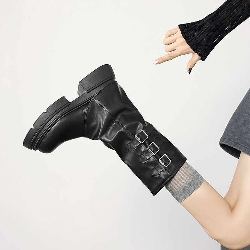 Thick-soled Retro Pants Long Tube Knight Boots Women's Shoes 2025 New Autumn and Winter Brown Pile Boots Medium Tube Long Boots