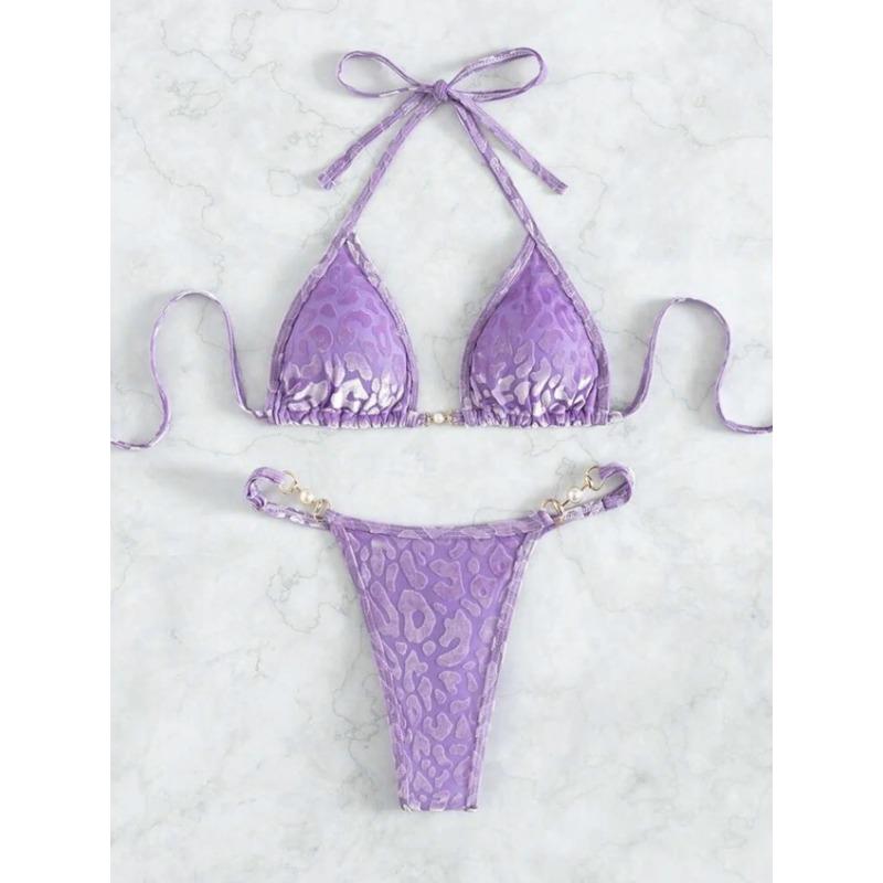Shiny Pink Micro Bikini 2025 Mujer Women Sexy PU Pearls Push Up Thong Swimsuit Summer Bathing Suit Bandage Holiday Swimwear