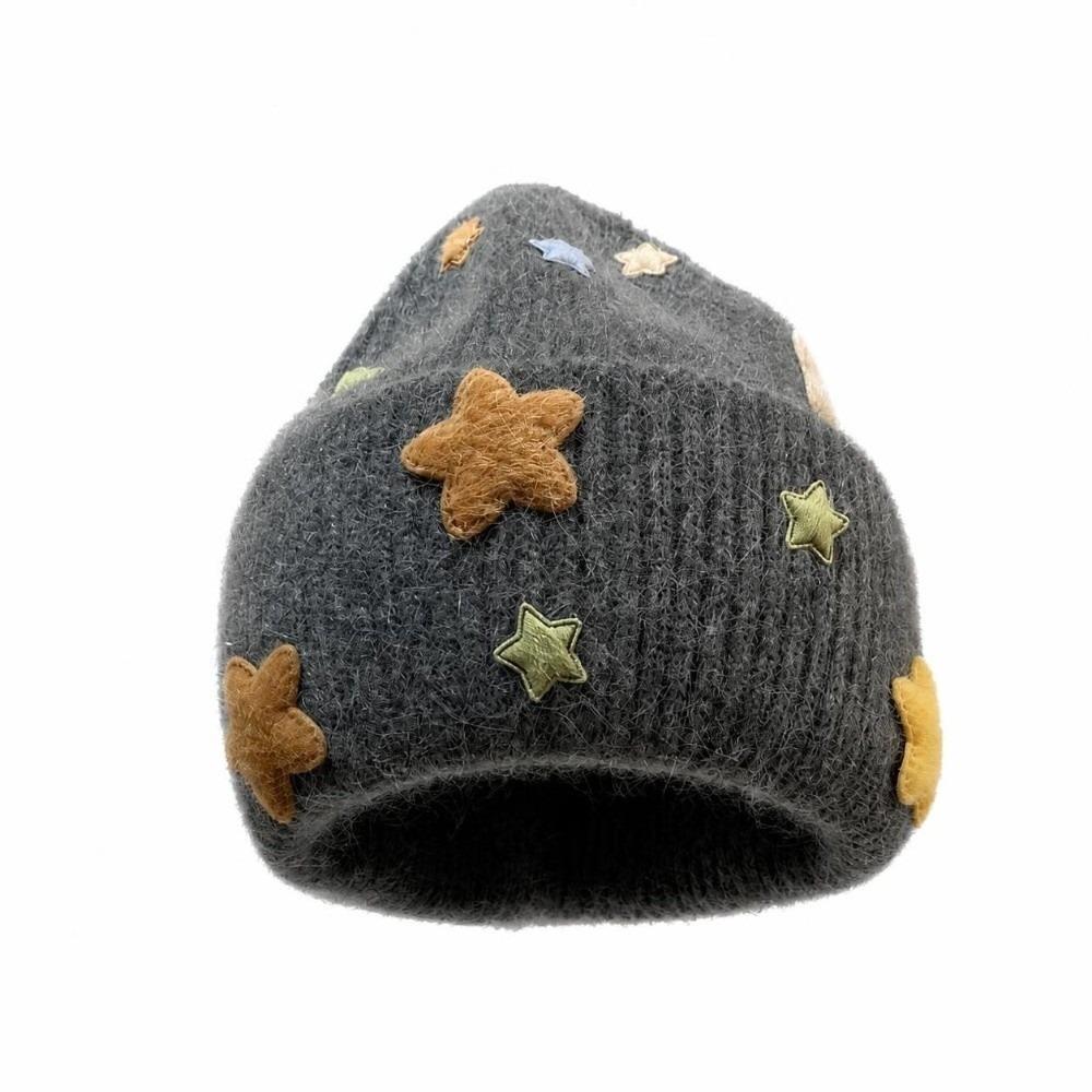 3D Star Knitted Beanie Hat Acrylic Blend Wool Knit Cap Fashion Fuzzy Beanie  For Women