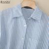 ZANZEA Women Turn Down Collar Summer Short Sleeve Stripe Blouse