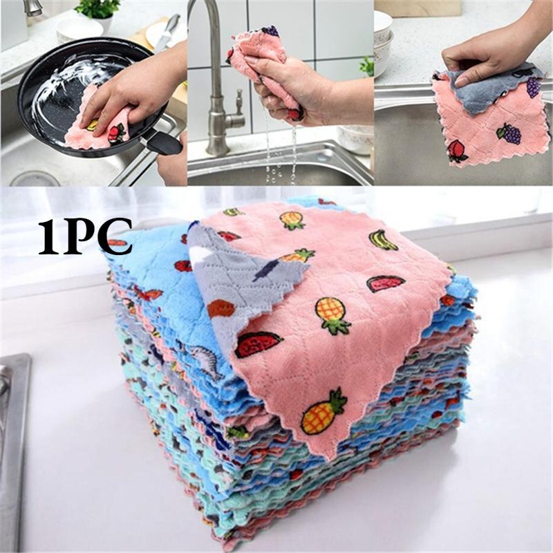 1PC Greaseproof Kitchen Double Side Cleaning Cloth Super Absorbent Household Scouring Pad Kitchen Cleaning Towel Rags