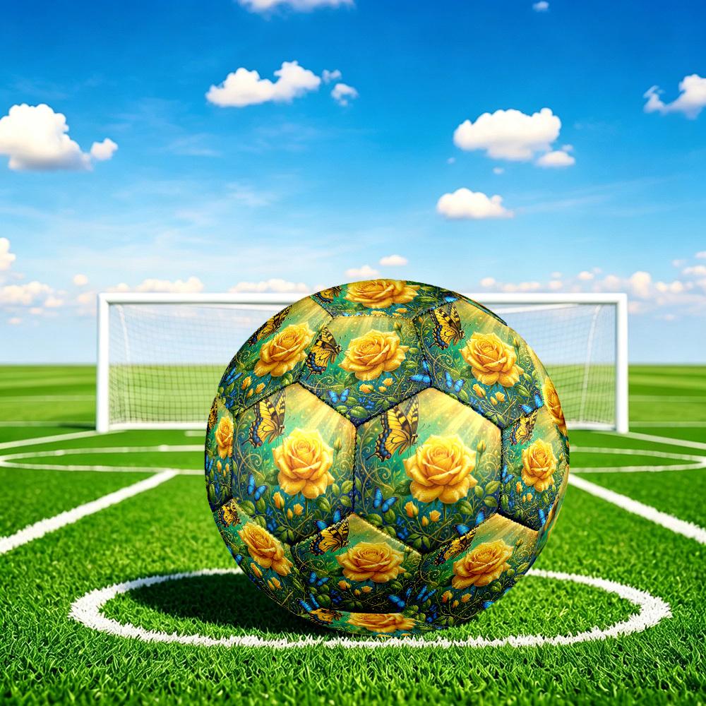 1pc Butterflies Yellow Roses Durable Size 5 Soccer Ball Professional Match Training Football Indoor &Outdoor Sports Ball P60184