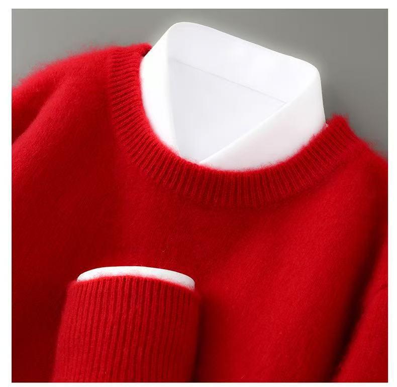 Men's 100% Pure Wool Half-High Collar Thick Cashmere Sweater - Autumn/Winter Loose Knit Pullover.