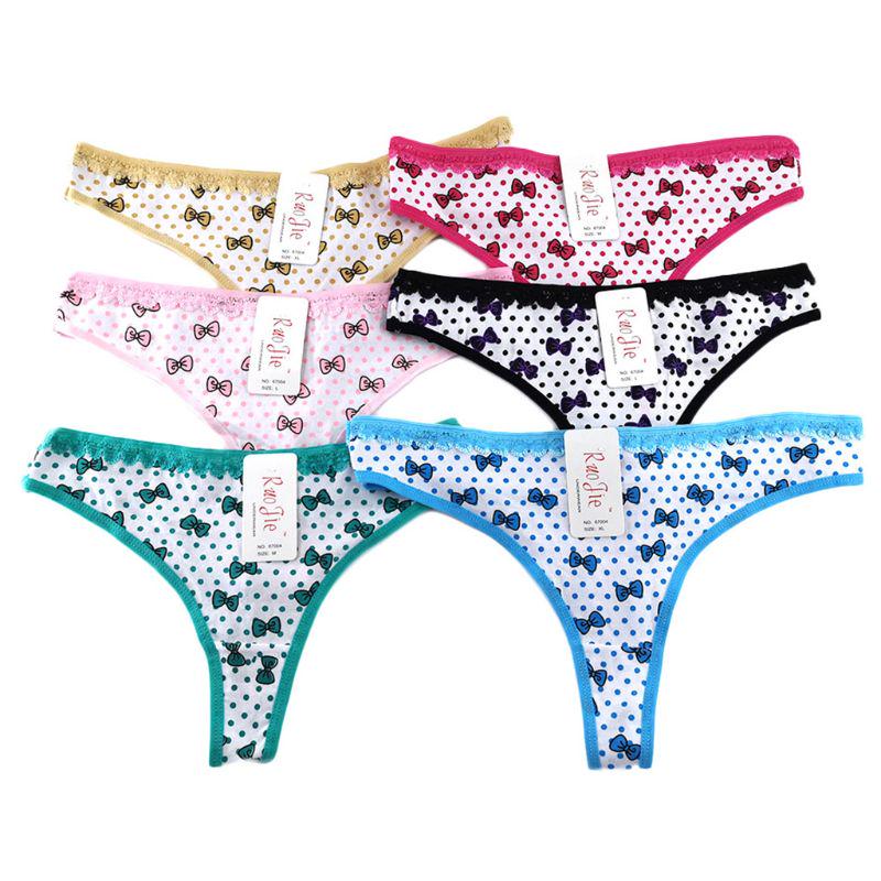 Buy Women Girls Cotton Low Waist Underwear T-Back Lace Trim Seamless