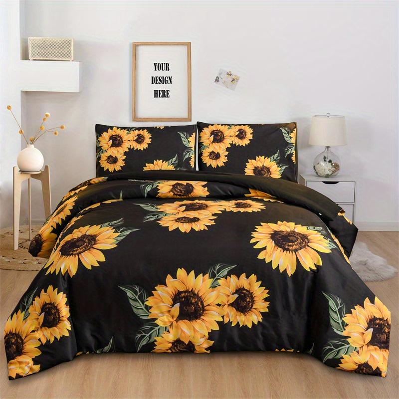 Sunflower Print Soft And Comfortable Duvet Cover Set For Bedroom And Guest Room - Includes 1 Duvet Cover And 2 Pillowcases )