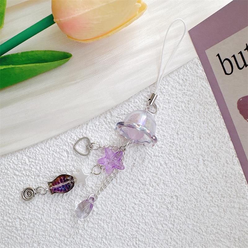 Cute Sweet Glass Starfish Fish Wind Chime Mobile Phone Chain Lanyard Keychain Pendants Backpack Keyring Bag Hang Ornaments Gifts