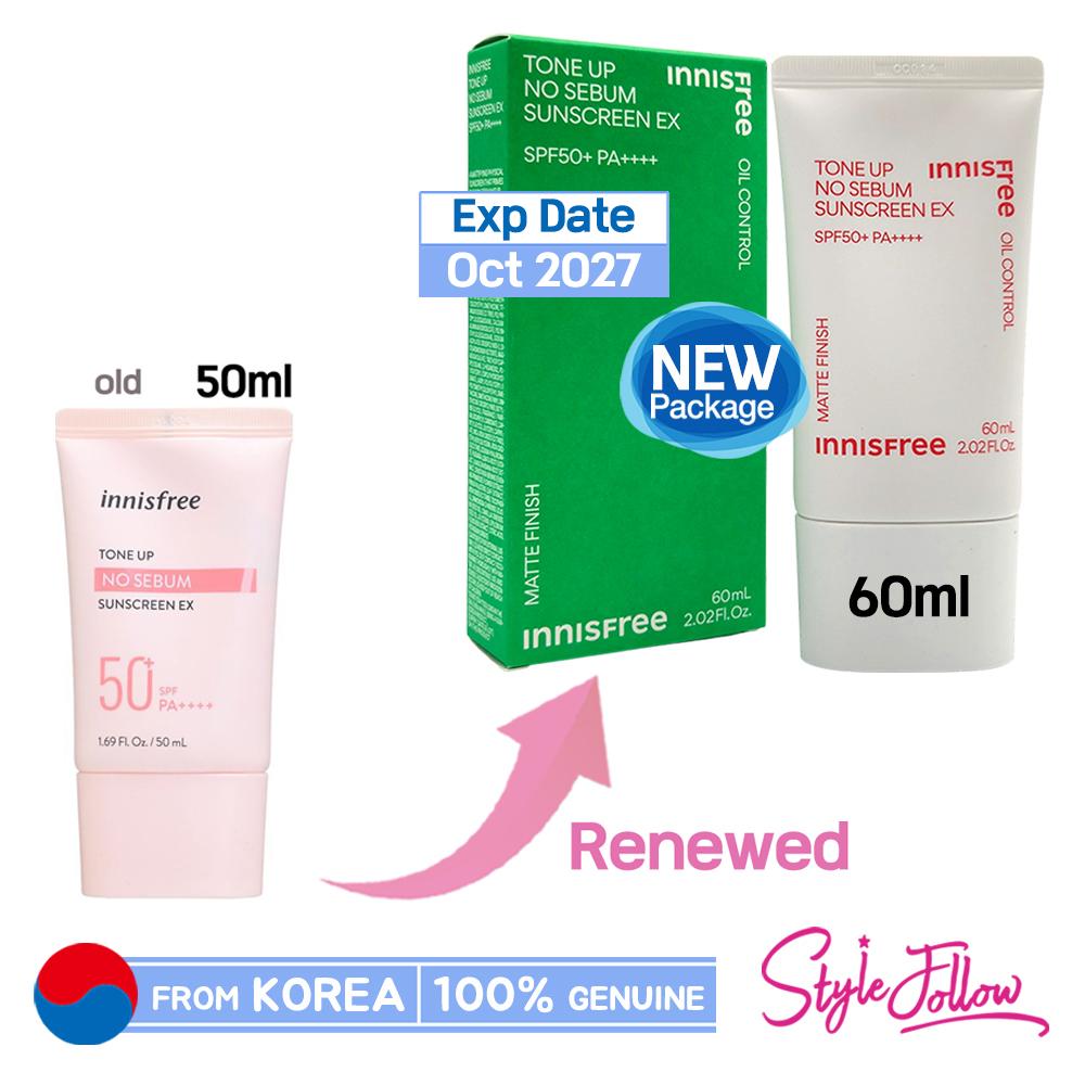 

[INNISFREE] Tone Up No Sebum Солнцезащитный крем EX 60 мл (SPF50 + / PA ++++) 1pc + Sample Gifts