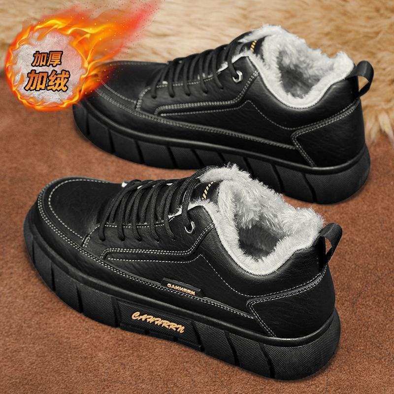 

Northeast men s shoes winter velvet warm two cotton shoes men s fur integrated outdoor cold-proof leather shoes platform 2025 new 44