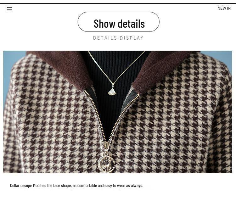 Women's Korean Houndstooth Hooded Coat - Fashionable, Age-Reversing, Casual Top for Autumn and Winter