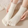 1 Pair Coral Fleece Toe Socks Winter Thick Warm Five Finger Split-Toe Floor Socks Plush Sleep Socks Non-Slip Mid-Calf Socks for Home