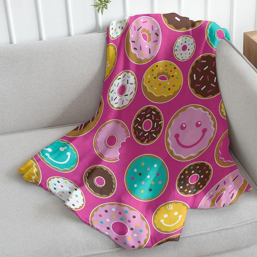 Pink Doughnut Digital-printed Polyester Bedroom Velvet Flannel Cover Blanket Fleece Soft Sofa Cover Blankets for Beds