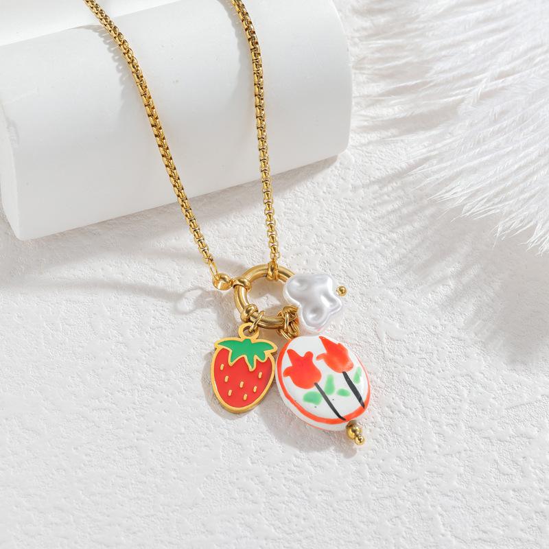 Hot Sale Strawberry Necklace for Women 18K Gold Plated Stainless Steel Layered Choker Ins Viral Light Luxury Jewelry