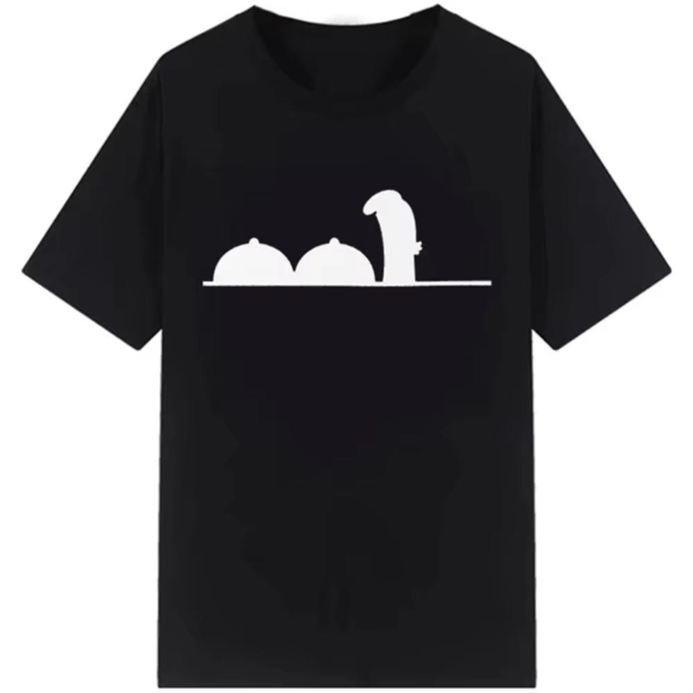 T-shirt à col rond imprimé dessin animé minimaliste créatif à manches courtes pour un look décontracté et tendance Streetwear en coton doux premium
