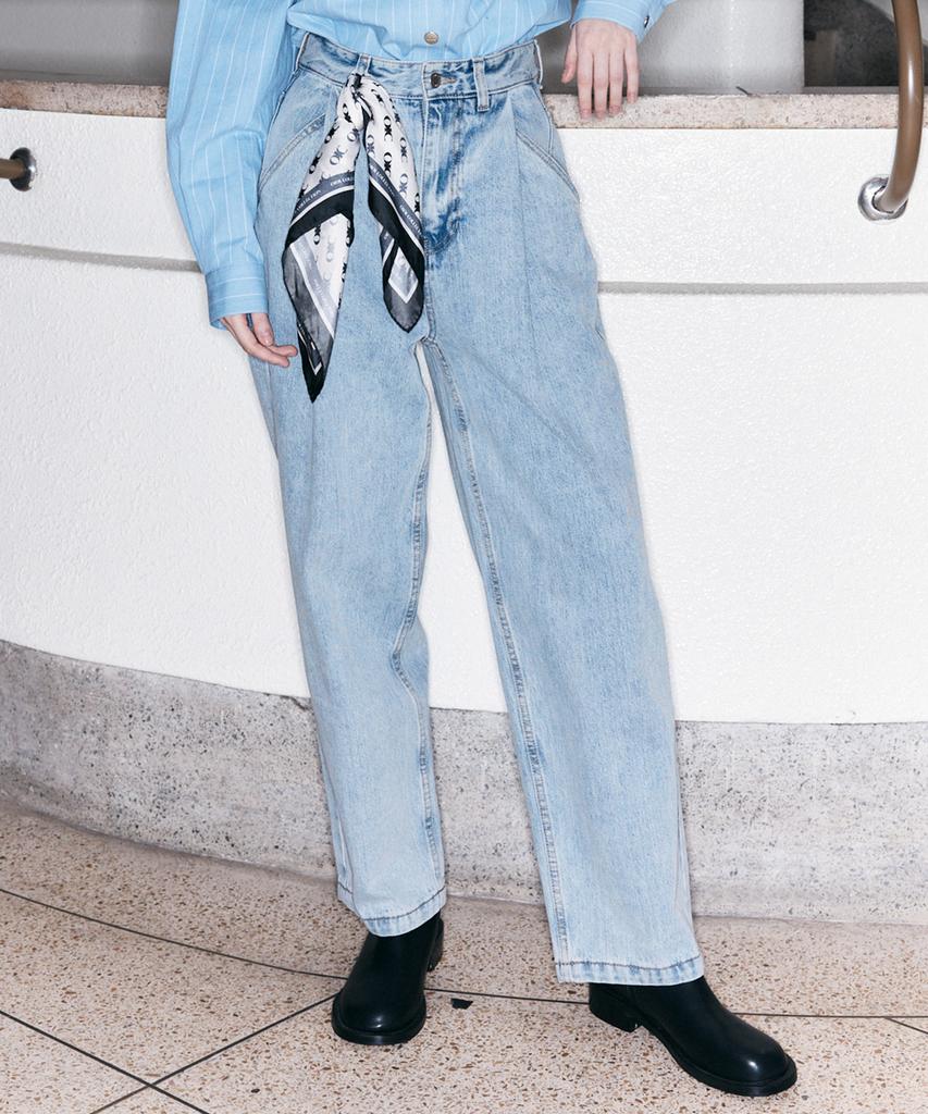 OIOI COLLECTION Women'S Daily Tuck Wide Denim Pants_Ice Blue