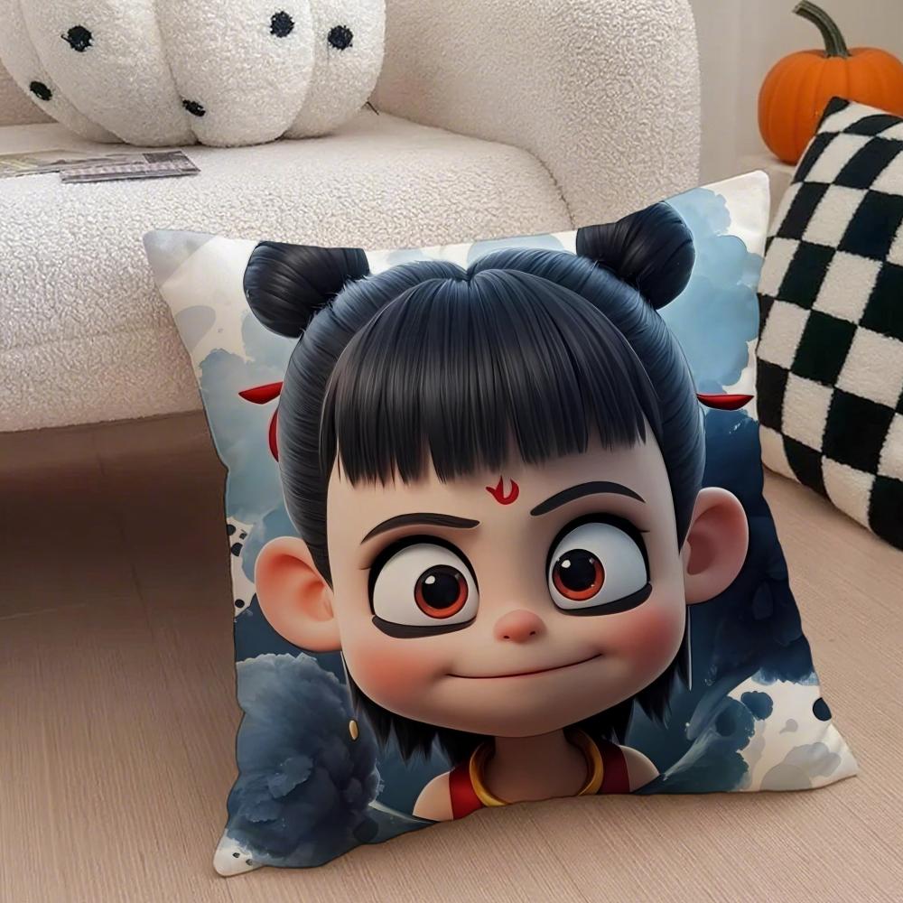 Popular Chinese Mytho Animation NNezha Cushion Cover Throw Pillow Cover Hidden Button Durable Polyester Chair Cushion