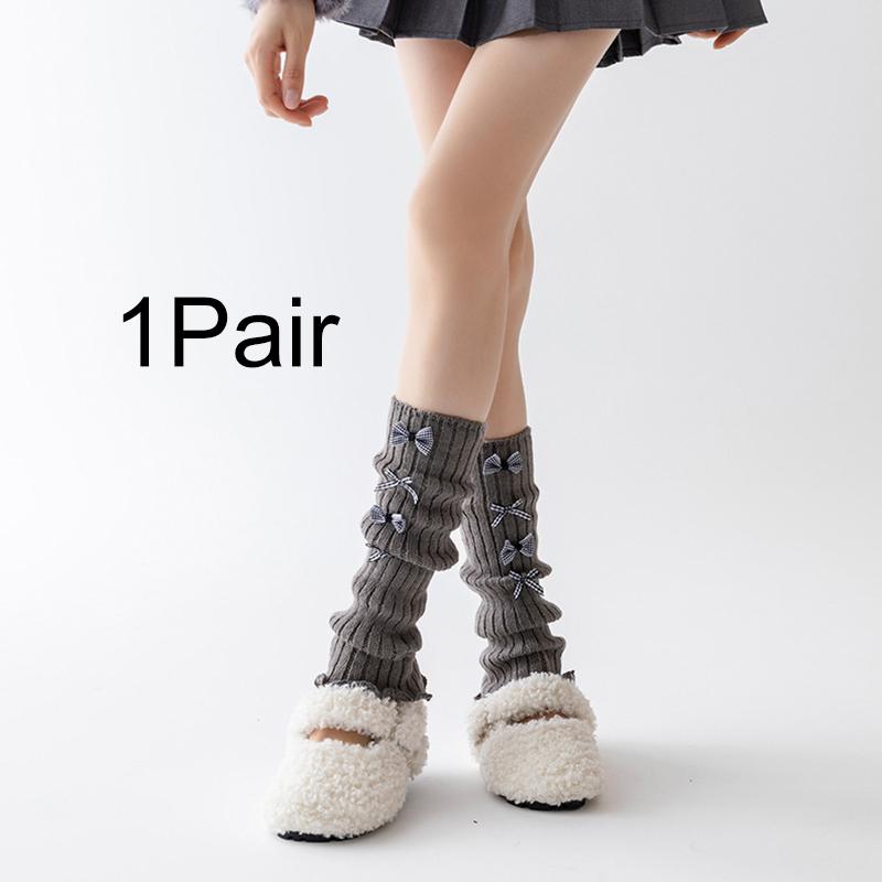 

1Pair Cold-Proof Fashion Knitted Personality Stockings Versatile Acrylic Fibers Butterfly Knot Socks High-top