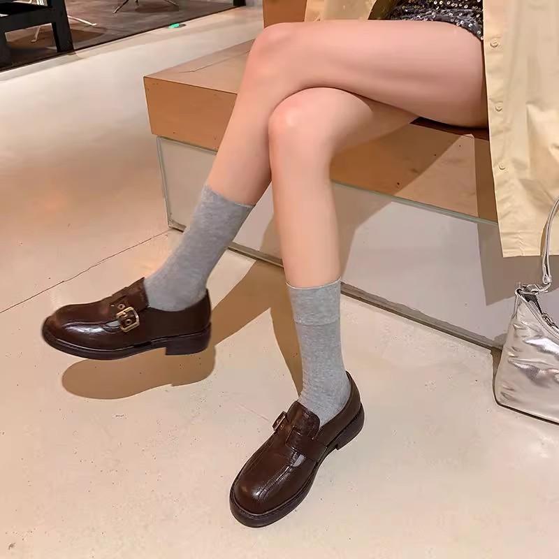 Sheepskin Version~ French Retro Loafers Round Head Deep Mouth Single Shoes 25 New One-pedal Mary Jane Shoes Small Leather Shoes