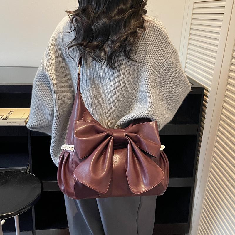 Damen Große Schleife Schultertasche - Weiche Kunstleder Hobo Tasche mit Spitzenverzierungen, Trendige Mode Handtasche für den Lässigen Täglichen Gebrauch & Einkaufen