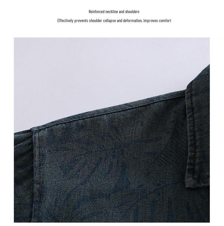 National Trend Men's Jacquard Denim Short-Sleeve Shirt - Summer Loose Fit Casual Style