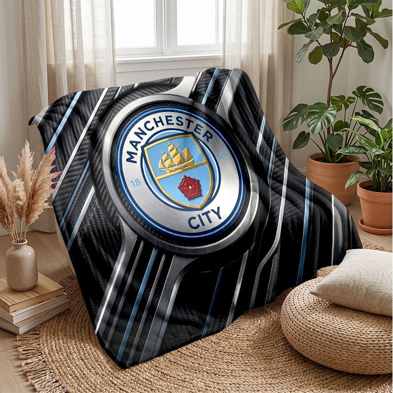 Couverture sur le thème de Manchester City Couverture douce en flanelle Couverture jetée pelucheuse Couverture douillette pour canapé et lit pour la décoration de la maison