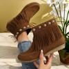 Autumn and Winter Versatile Rivet Flat Bottom Short Tube Tassel Women's Boots Suede Flat Bottom Women's Boots Plus Size 35-42