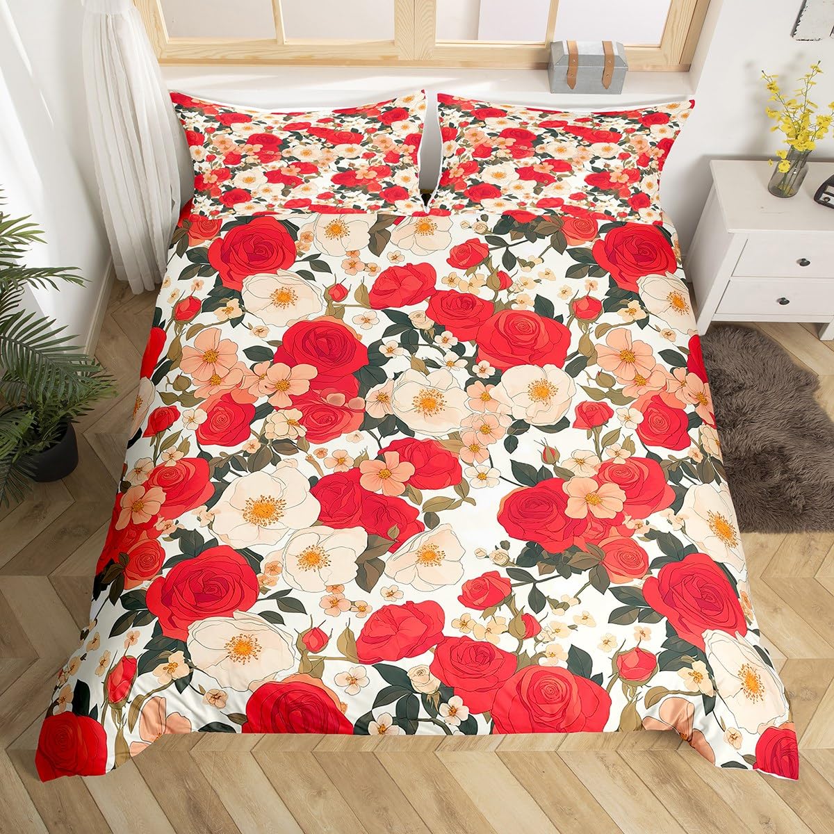 

Comforter Botanical Lily Twin Full Queen King Chic Floral Comforter Boho Flower Bedding Set Watercolor Petals Bed Set Comforter (quilt)-EU Single(135*200cm)3pcs