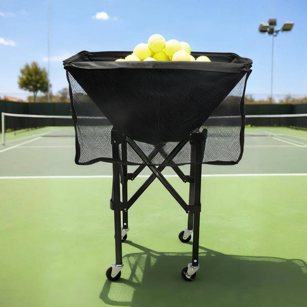 Folding Tennis Ball Trolley Foldable Tennis Ball Trolley Mobile Pickleball Basket Wheeled Large Capacity For Coaches Training