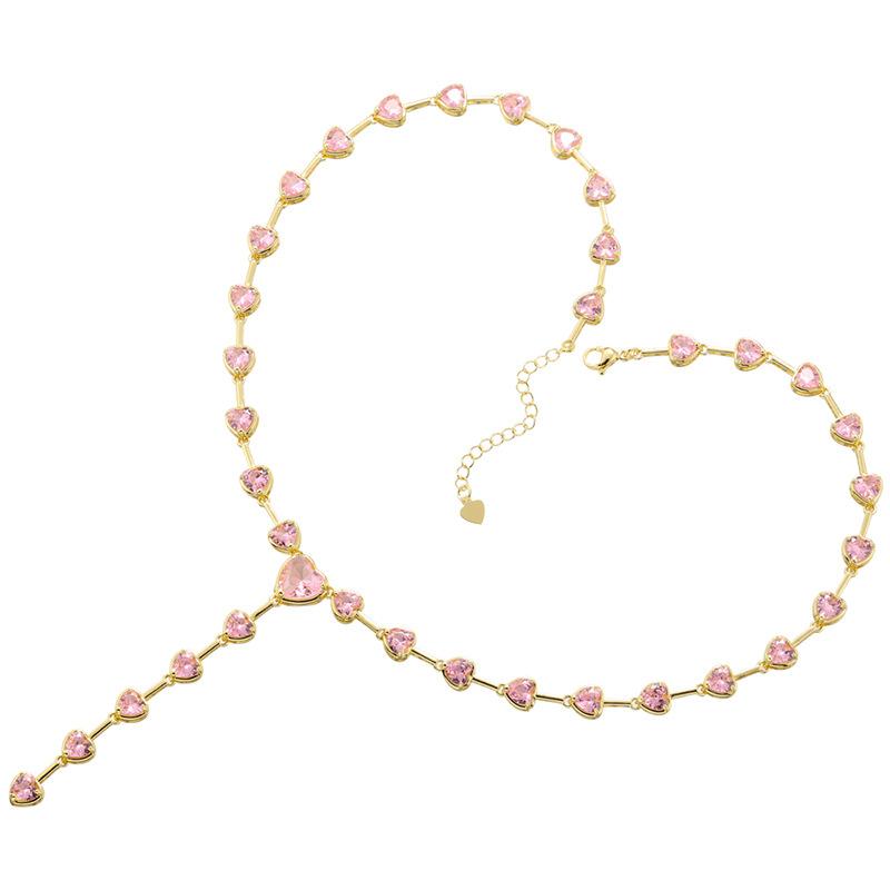 Elegant Temperament Inlaid With Diamonds, Pink Diamonds, Bamboo Joints, Love Bracelet, Necklace, Sweet Peach Heart Jewelry Set Vl315-316