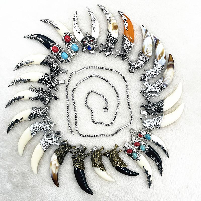 Fashion Brave Men's Pendant Necklace Vintage Bronze Wolf Tooth Alloy Pendant Necklace Fashion Choker Jewelry