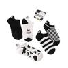 Ladies Spring and Summer Embroidered Striped Cartoon Black and White Cow Sweet Cute Short Tube Socks