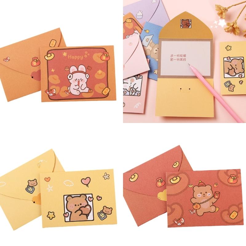 Lovely Bear Greeting Card Cartoon Animal Greeting Card Envelope Postcar Letter Paper Rabbits Memos Card for Student