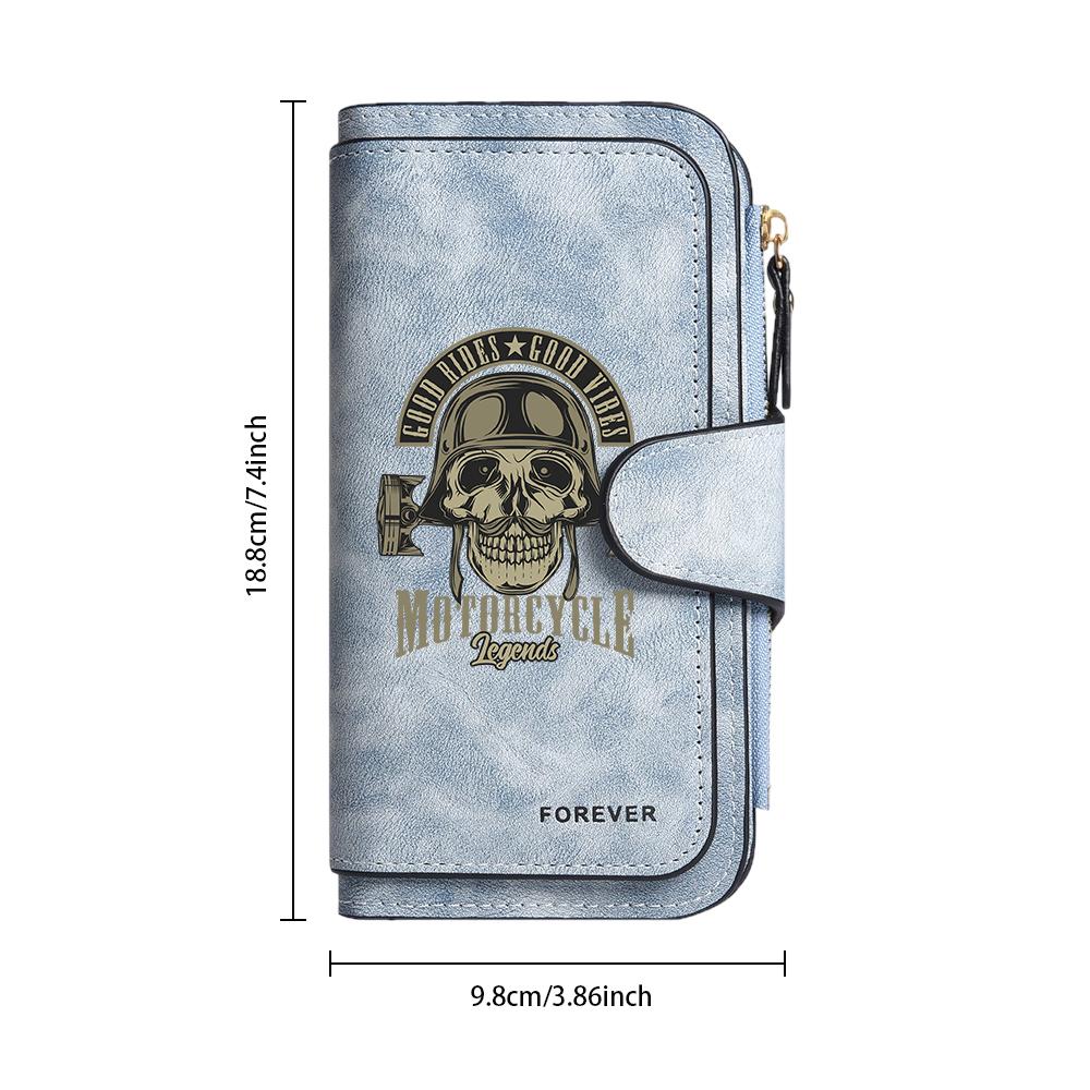 Skull Print Long Wallet Casual Card Holder Portable Multi Slot Purse Fashion Money Pocket