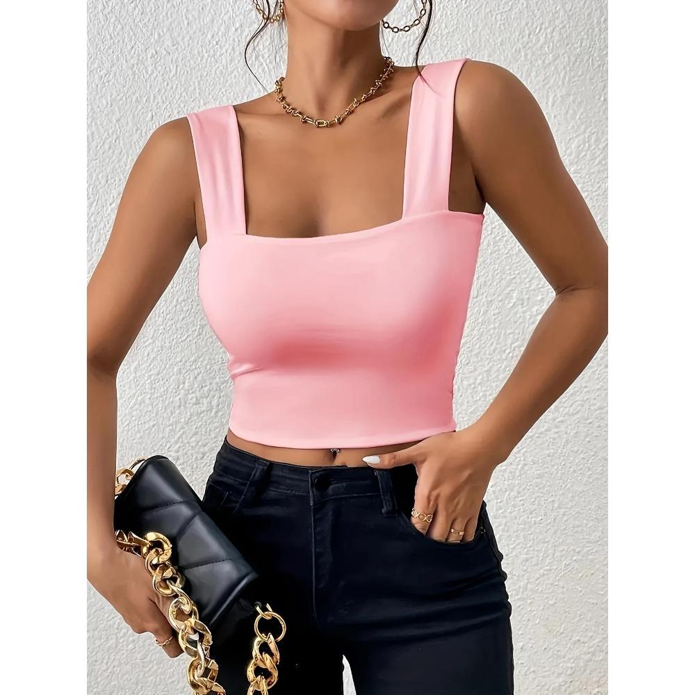Tanktop met vierkante hals, brede schouderbanden, crop tops, dames, zomer, camis, effen kleur, hemdje, mode, buis, vrouwelijk, mouwloos, cropped vest, Y2K-kleding