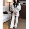 Thirteen Lines of Autumn New Korean Version Round Neck Loose and Versatile Casual Long-sleeved Top + Wide-leg Pants Fart Curtain Three-piece Set