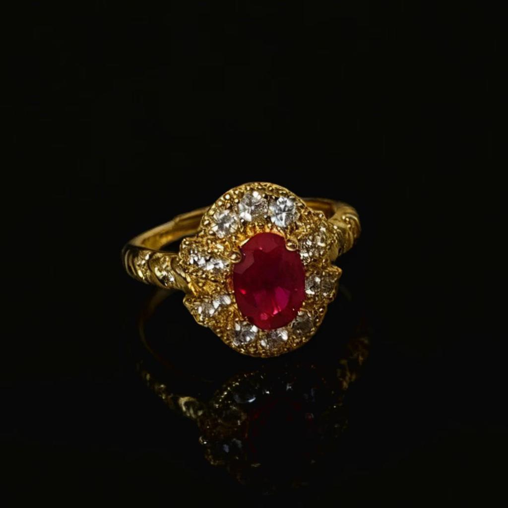 Retro Exquisite Court Style Inlaid with 6 * 8mm Oval Red Corundum Ring, Light Luxury and High-end Sense Versatile Cultivation Color Treasure