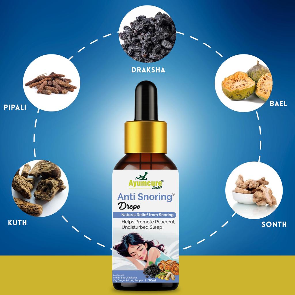 Ayumcure Anti Snoring Drops 30ML| Herbal Nasal Drops for Snoring Relief & Better Sleep | With Indian Bael, Draksha, Dry Ginger & Long Pepper | Im