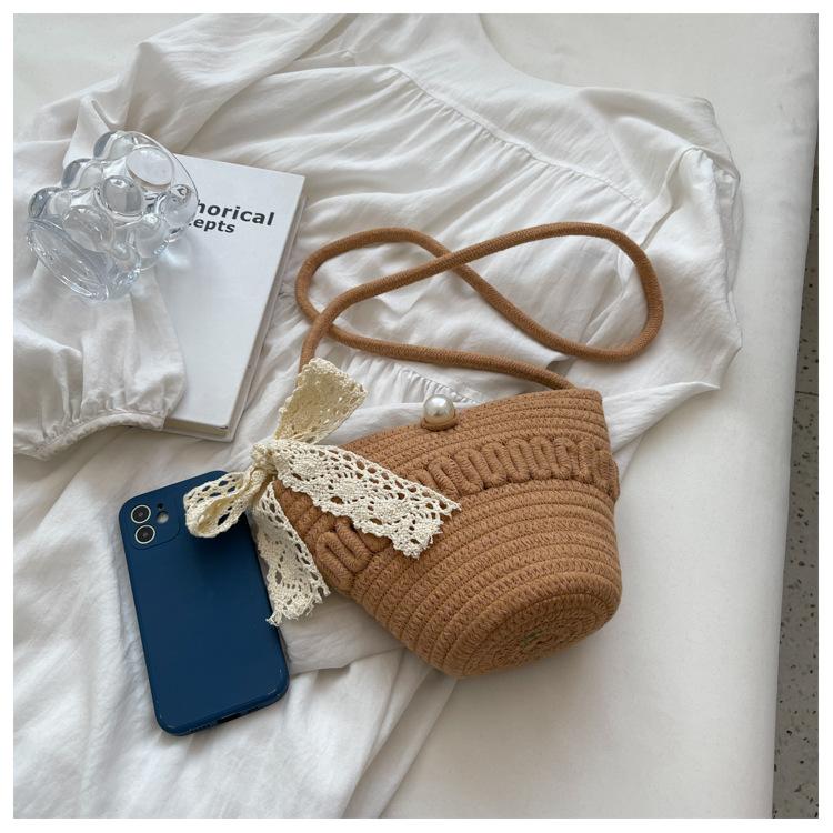 Summer Mini Braided Rope Bag Women's New Personalized Vegetable Basket Shoulder Messenger Bag Beach Vacation Bucket Bag