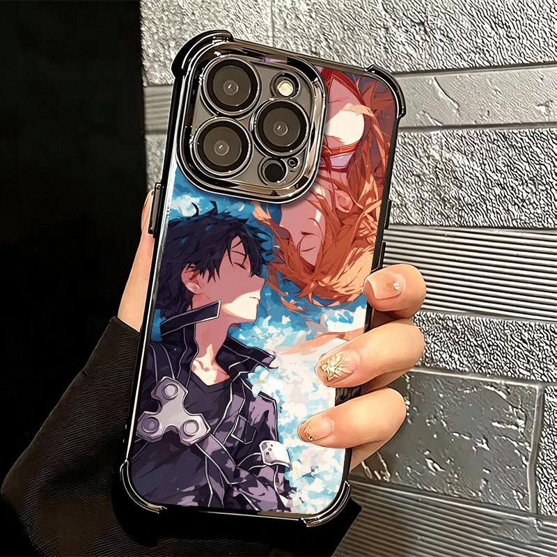 Sword Art Online Anime Plating Phone Case For Iphone 16 17 Pro Max Air 16E 14 15 Plus 12 13 Mini Anti-Fall Airabag Cover