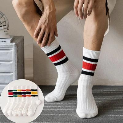 Chaussettes de sport à rayures mi-mollet pour hommes et femmes, en coton respirant, pour course en plein air, basket-ball, cyclisme, nouvelle mode