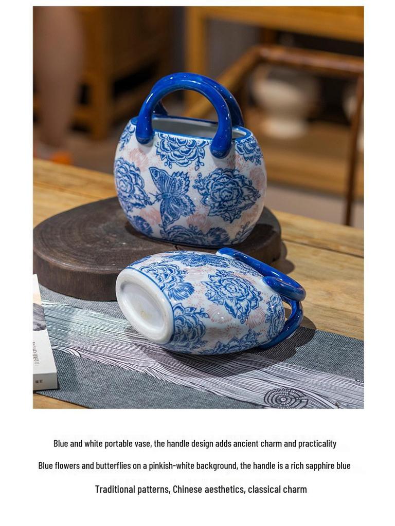 Jingdezhen Ceramic Handbag Vase - Chinese Style Hydroponic Ornament for Home Desktop Flower Arrangement