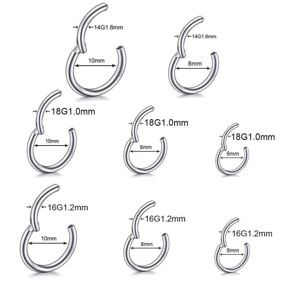 10pcs/lot Steel Hinged Segment Nose Hoop Rings Septum Piercing Daith Hoop Earring Lip Cartilage Piercings Women Jewelry 14G-20G