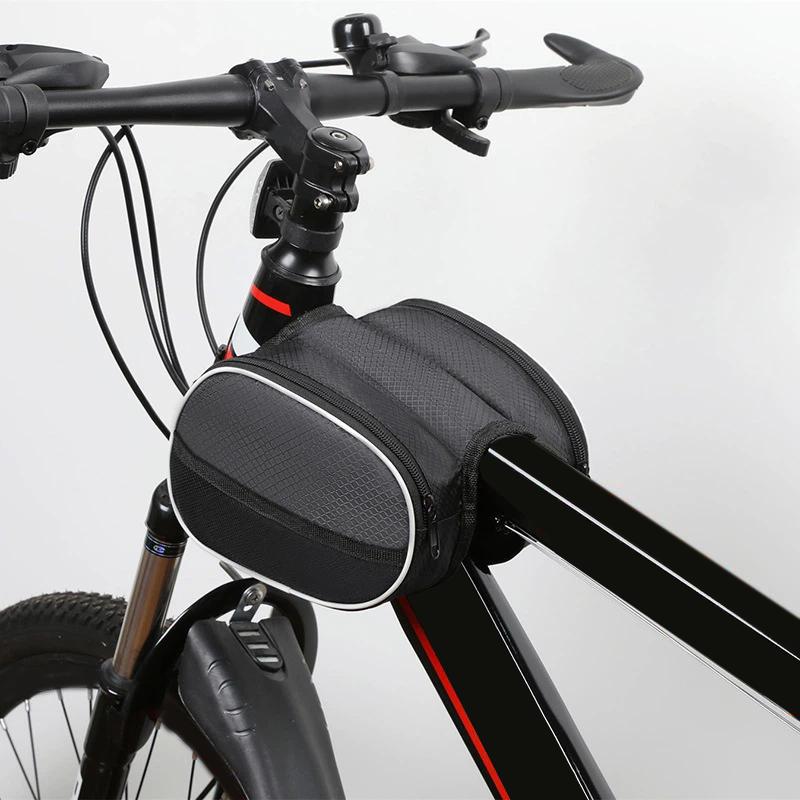 Bicycle Front Handlebar Bag Large-Capacity Outdoor Cycling Bike Phone Mount Bags Bike Basket With Reflective Strip 1PCS